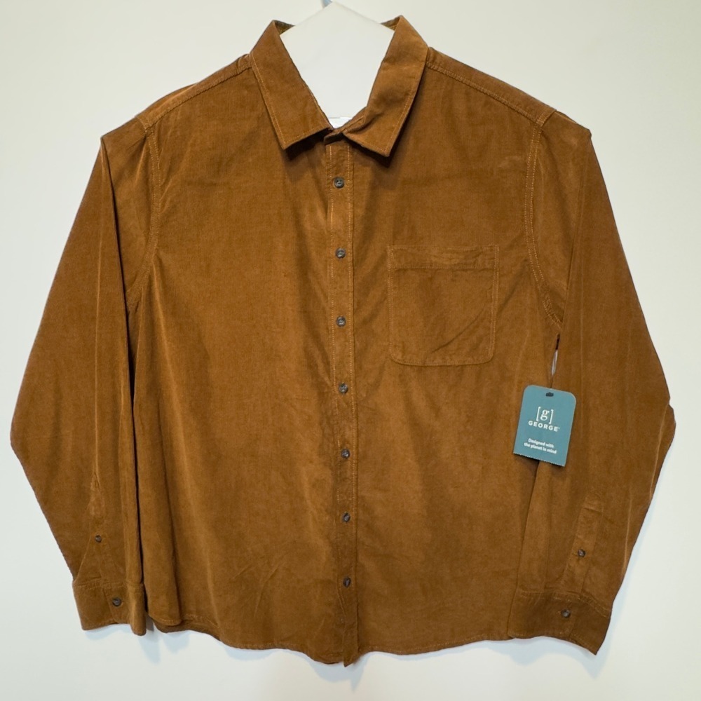 George‎ Mens Corduroy Button Down Shirt Long Sleeve Brown Size 2XL (New) - Picture 2 of 11